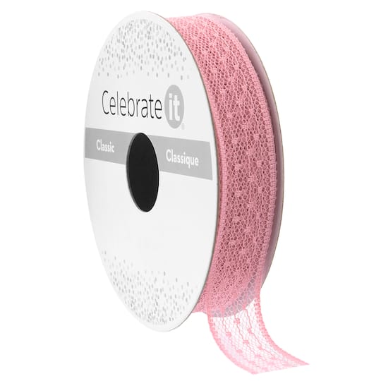 5/8" x 7yd. Pink Lace Ribbon by Celebrate It™